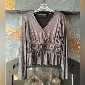 Marc New York Andrew Marc Women's Shimmery Charcoal Grey Surplice Peplum Blouse